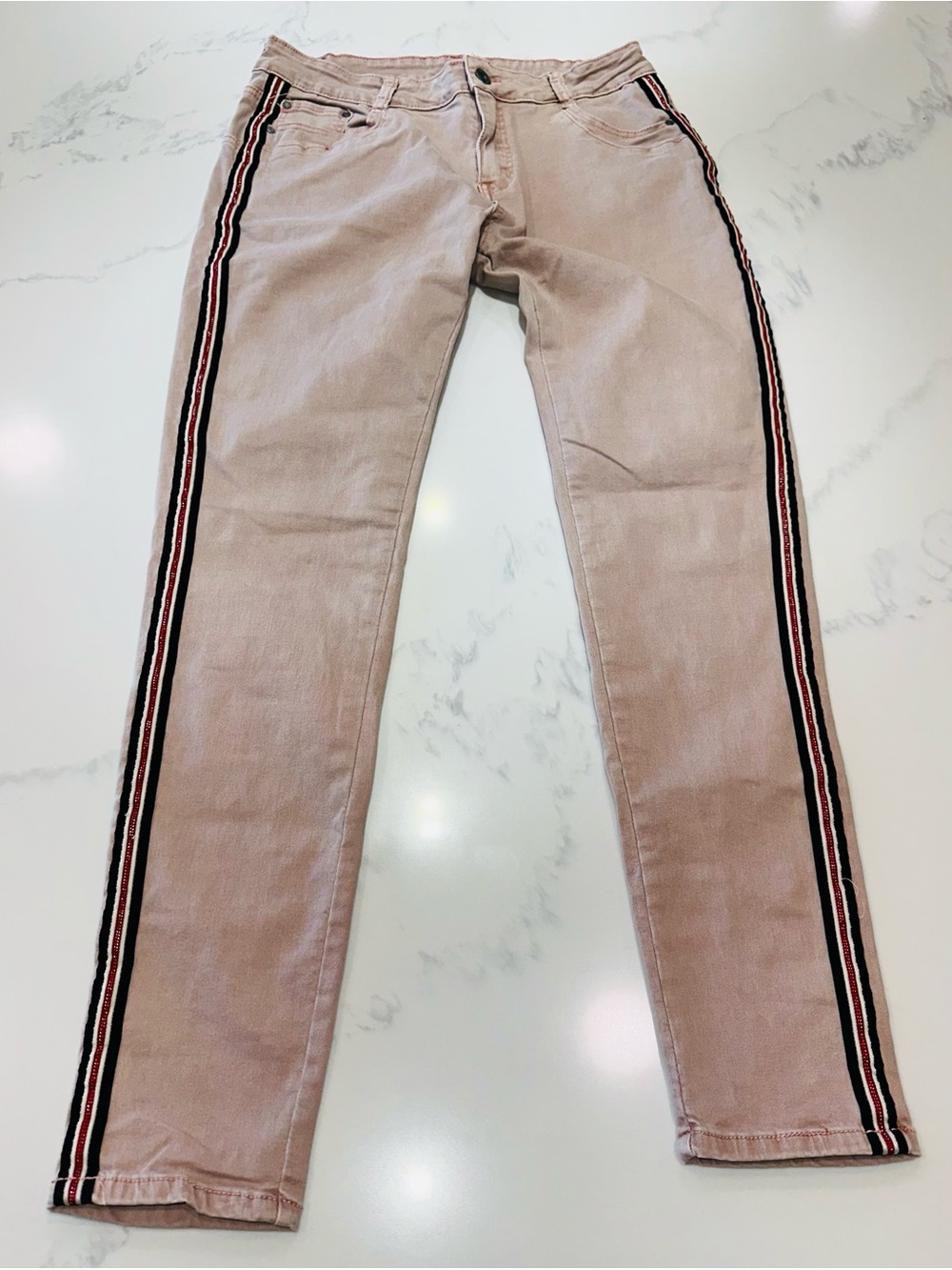 DENIM SIZE XL 46 12/14~SIDE SPRIPE DUSTY PINK DENIM STRETCH JEANS JOGGER PANTS